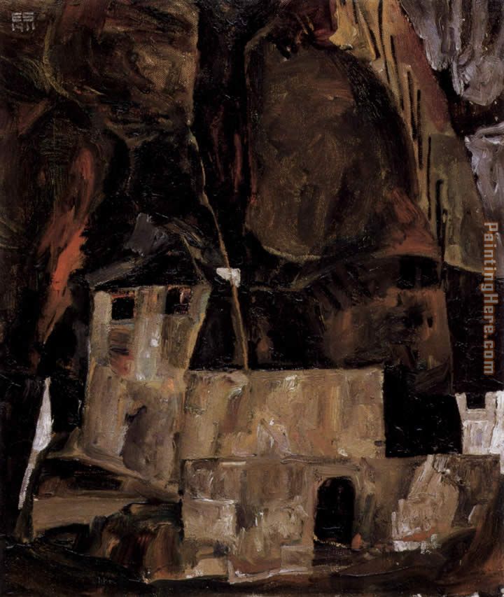 Egon Schiele Wall and house before h'gligem ground with fence